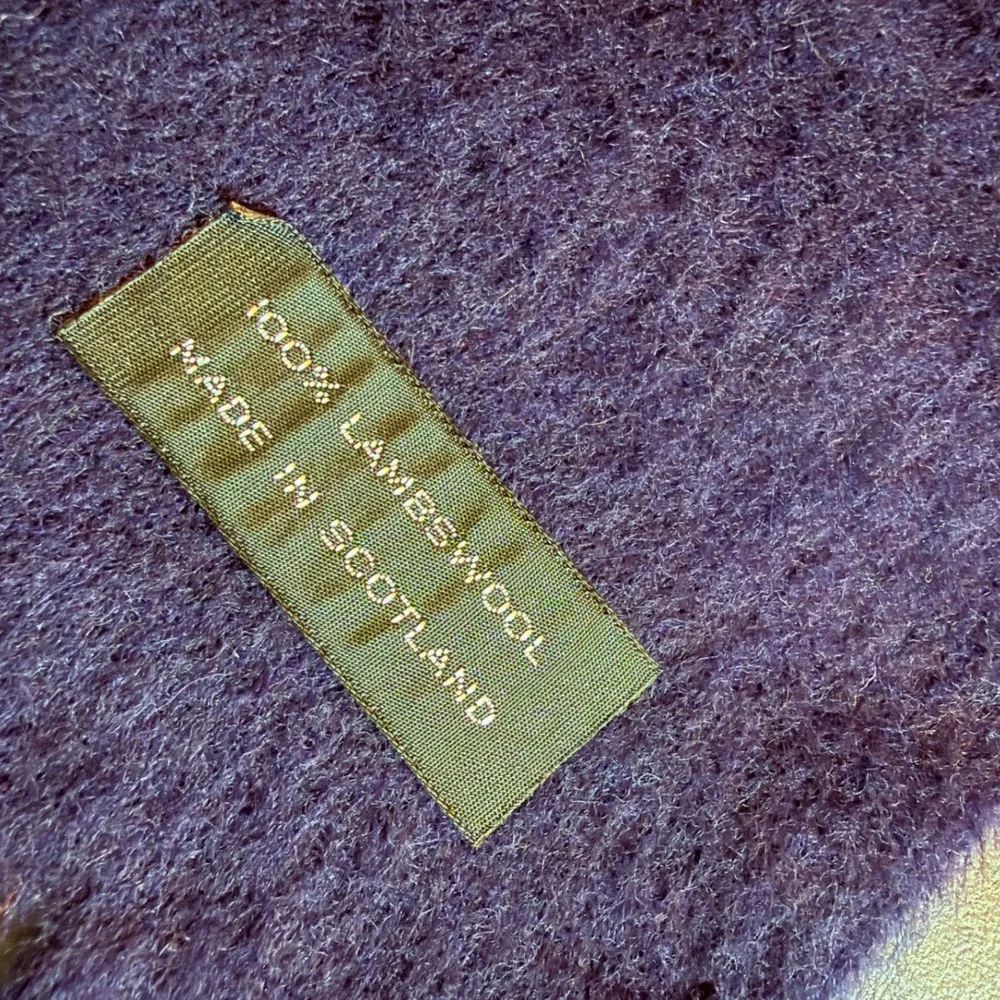 Vintage Lambswool Scarf Made in Scotland Purple Fringed Winter Neckwear